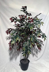 46" Artificial Silk Smilax Tree with Green, Burgundy, & Brown Leaves Custom Made on Natural Wood Silk Plants Canada